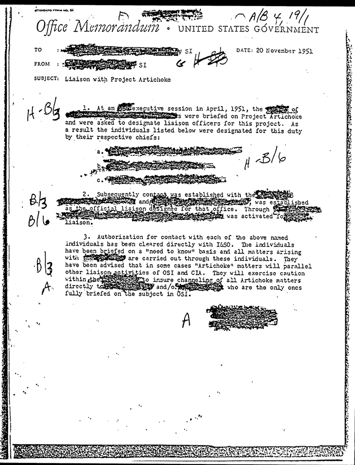 Nov 20, 1951 - Project Artichoke (Office Memorandum)
