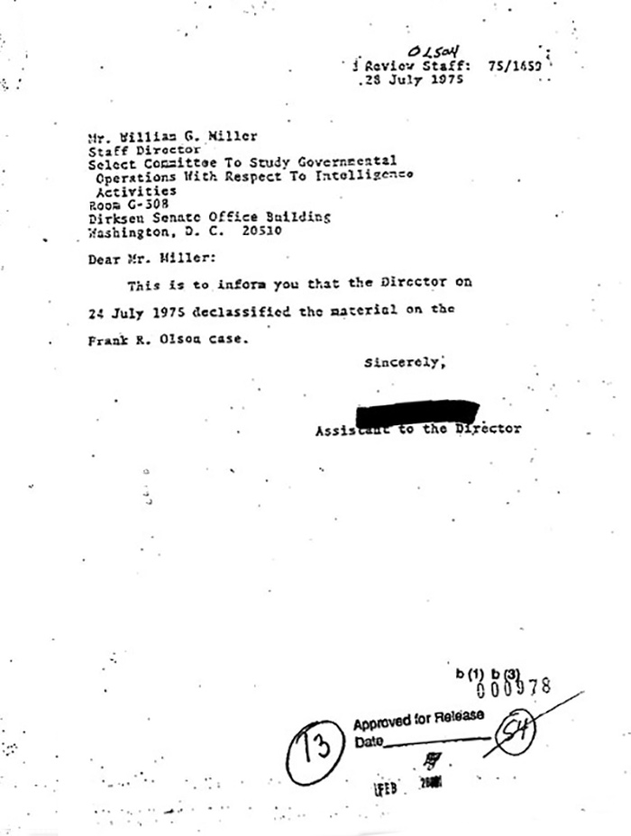 July 25, 1975 - CIA declassified the material on the Frank Olson case