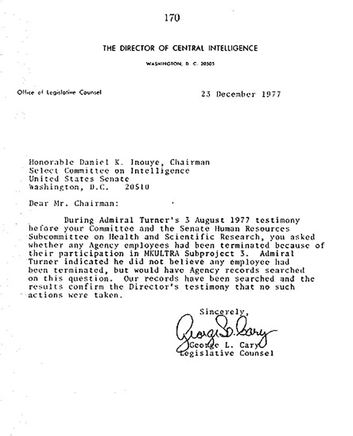 Dec 23, 1977 - MKULTRA Letter